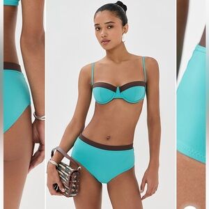 STAUD Devon balconette turquoise and brown Bikini Set NWT